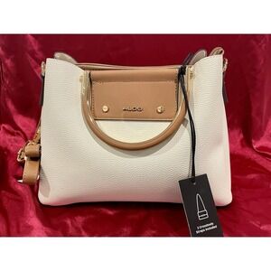 New ALDO Sloana satchel Overflow bag white brown accents and gold-tone hardware